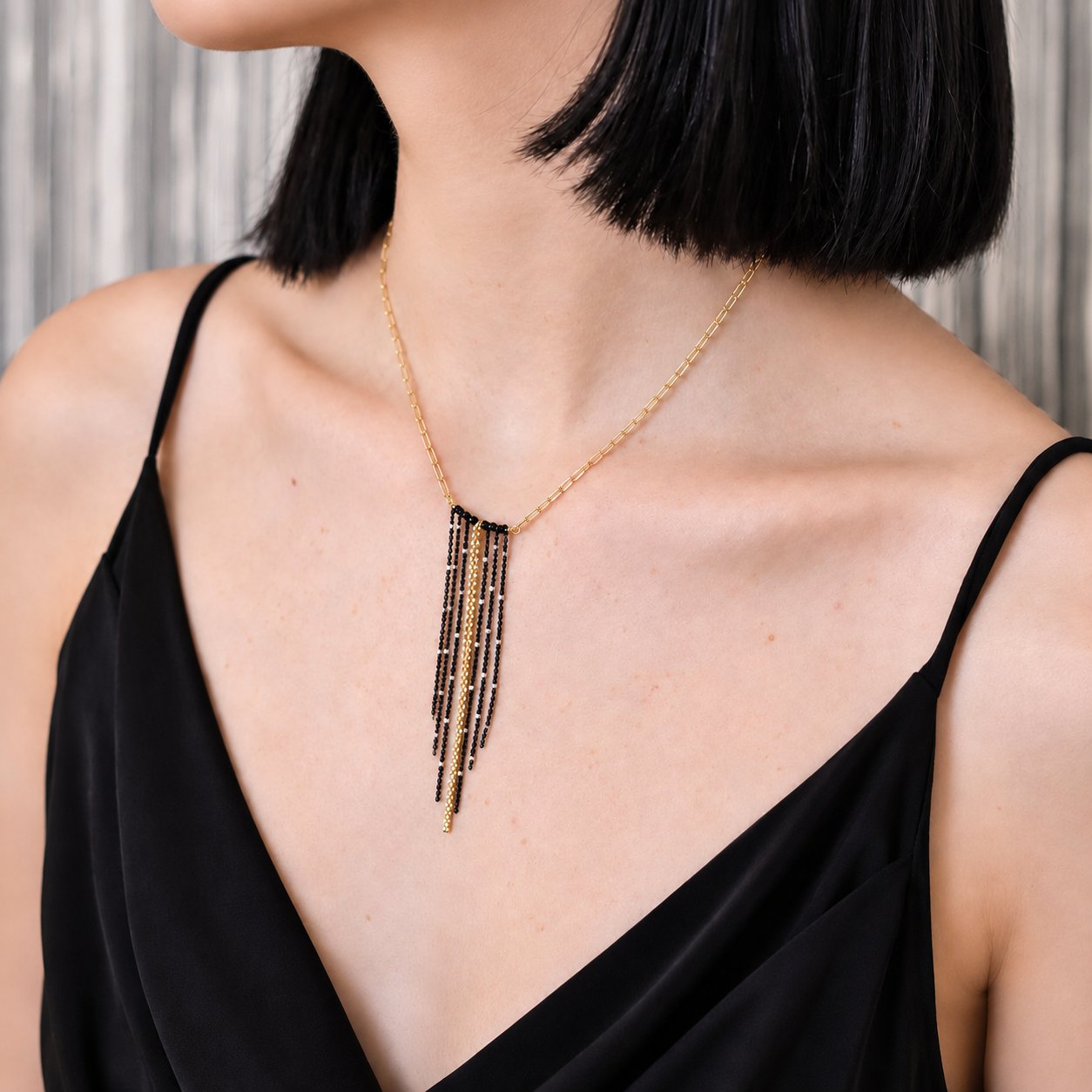 Vera Fringe Necklace – Black + Gold