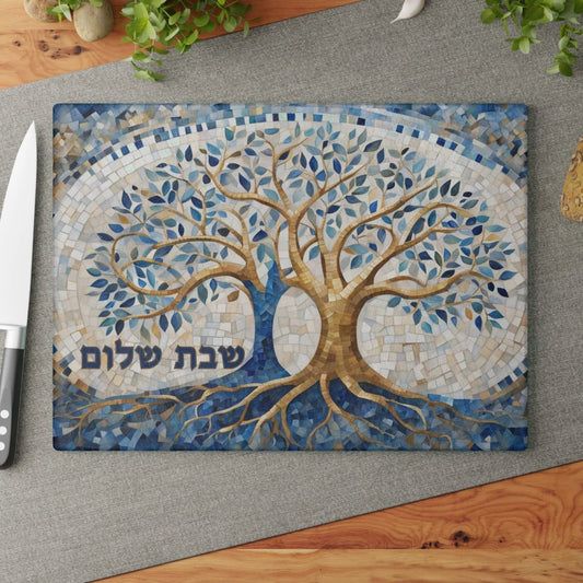 Tree of Life Mosaic Tempered Glass Challah Board