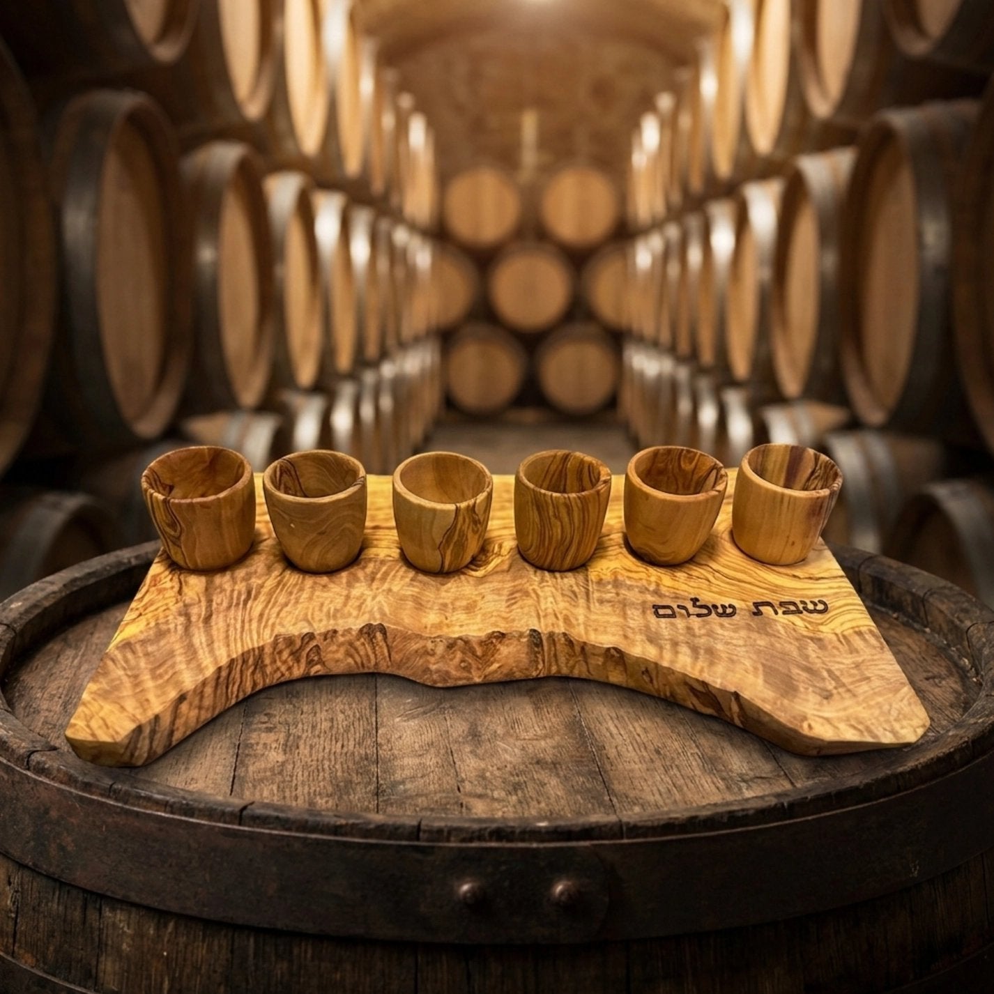 Handcrafted Olive Wood Kiddush Cup Set