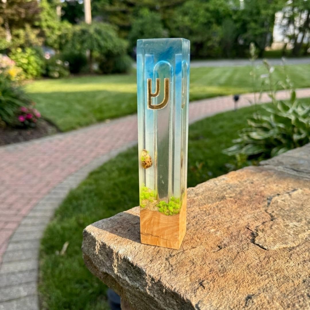 Ocean Resin + Mediterranean Olive Wood Mezuzah