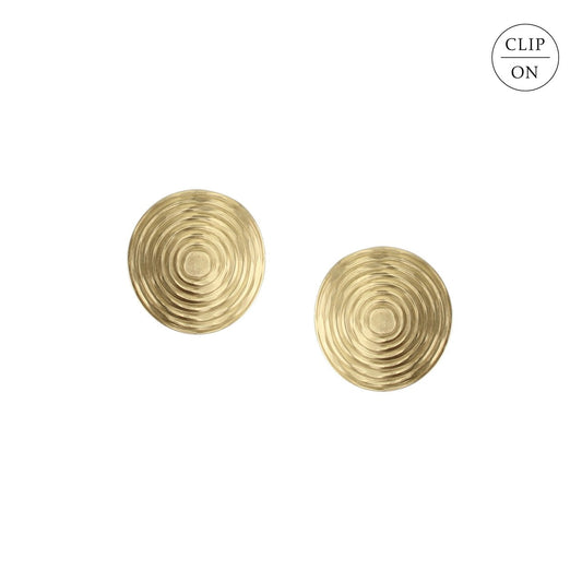 Medium Brass Textured Disc Clip-On Earrings