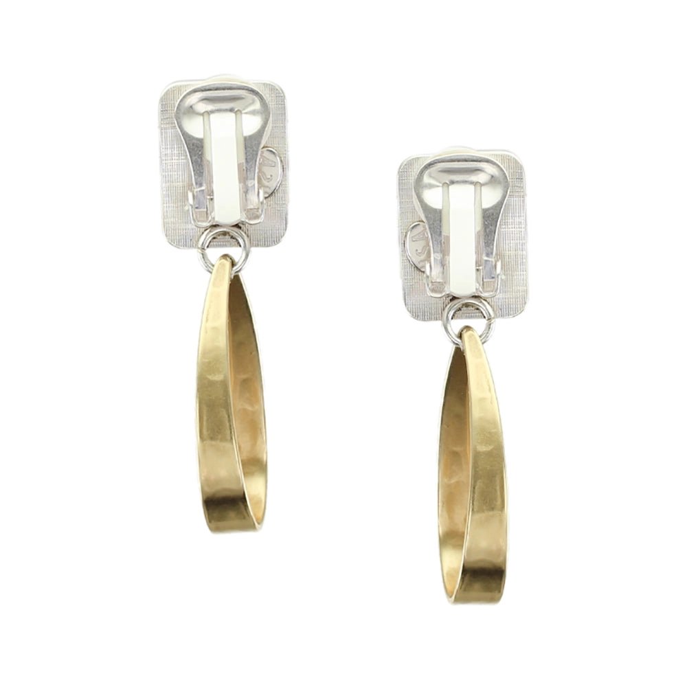 Mixed-Metal Rectangle with Long Loop Clip-On Earrings