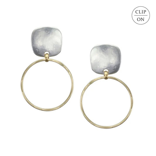Mixed-Metal Rounded Square with Ring Clip-On Earrings