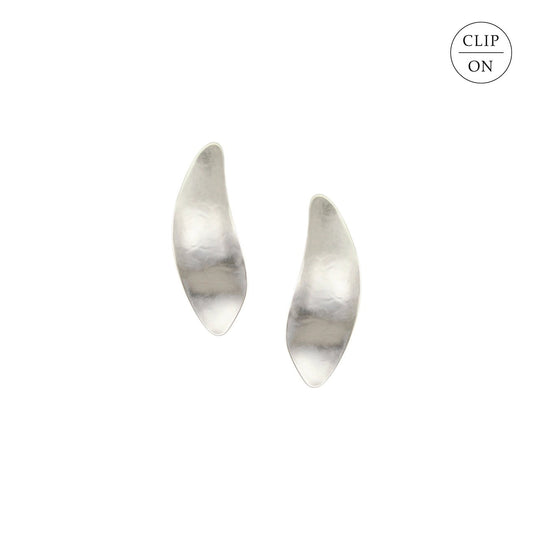 Silver Sculpted Leaf Clip-On Earrings