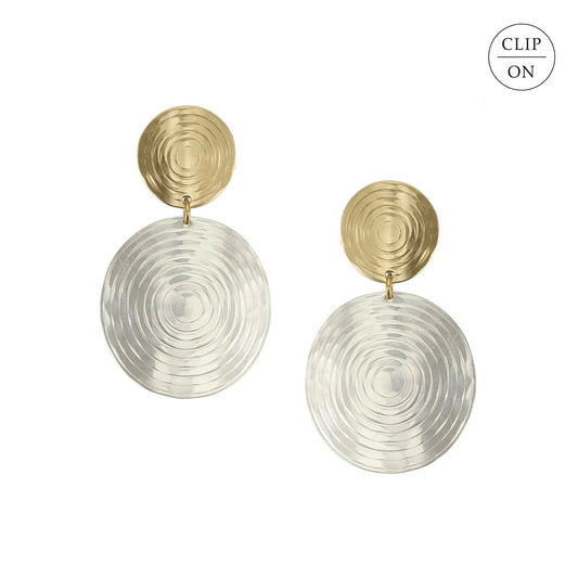 Mixed-Metal Tiered Textured Disc Clip-On Earrings