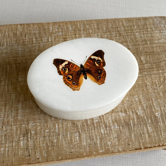Buckeye Butterfly 3" Oval Soapstone Trinket Box