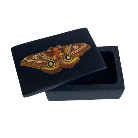 Emperor Moth 3" Black Soapstone Trinket Box