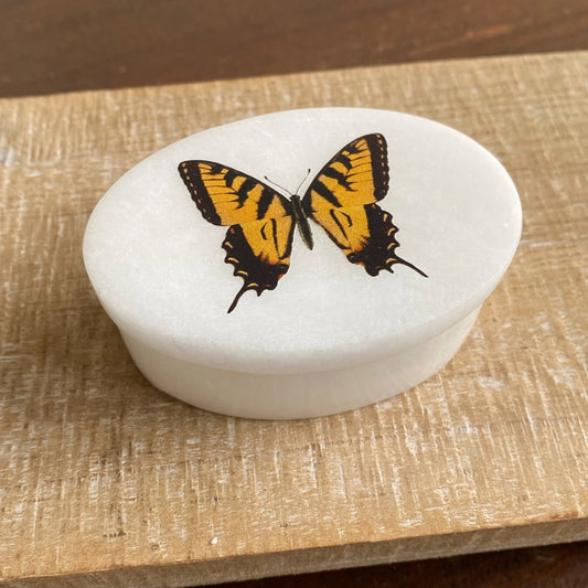 Tiger Swallowtail Butterfly 3" Oval Soapstone Trinket Box