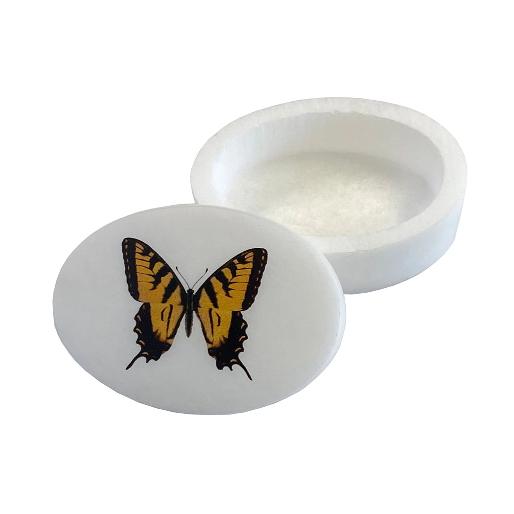 Tiger Swallowtail Butterfly 3" Oval Soapstone Trinket Box