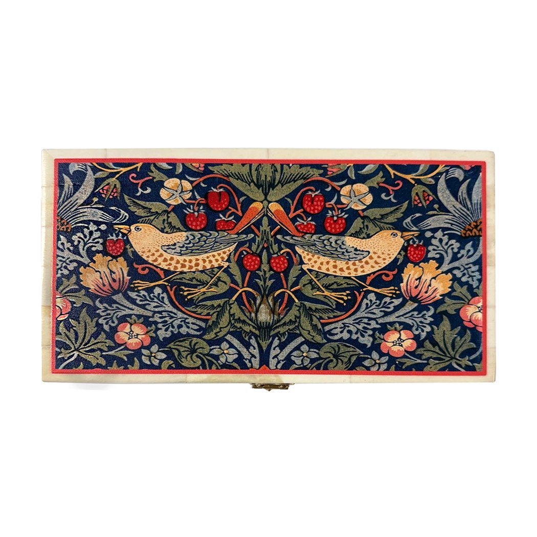 William Morris Strawberry Thief 6-1/4” Printed Bone Trinket Box