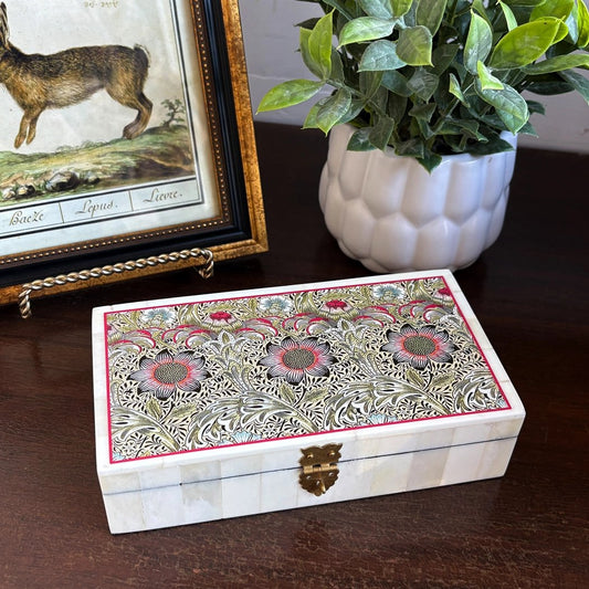 William Morris Corncockle 6-1/4” Printed Bone Trinket Box