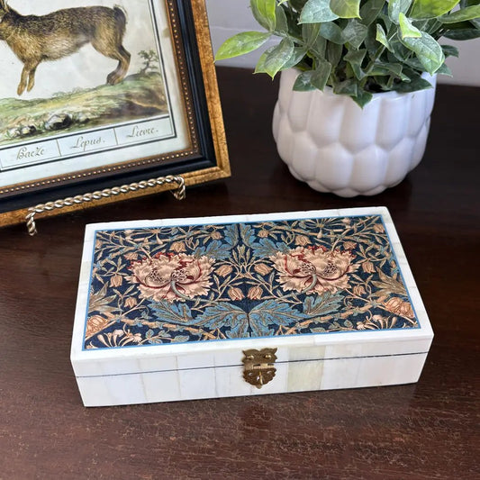 William Morris Honeysuckle 6-1/4” Printed Bone Trinket Box