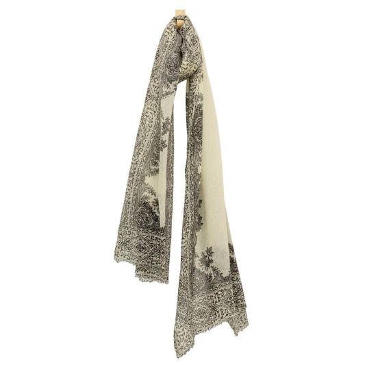 Cashmere Whisper Paisley Print Scarf - Ivory/Black