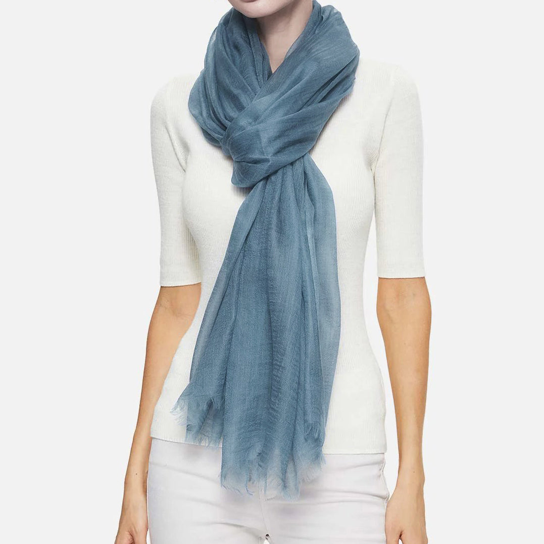 Cashmere Whisper Featherweight Scarf - Mid-Blue