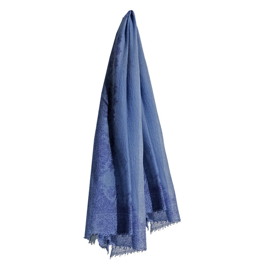 Cashmere Whisper Paisley Print Scarf - Blue Grey/New Blue