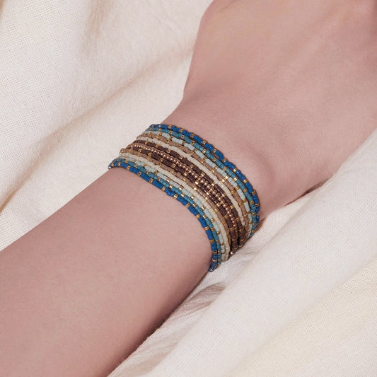 Beaded Handwoven Chudi Multistrand Bracelet - Blue