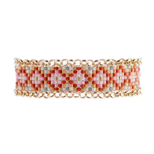 Beaded Handwoven Jali Miyuki and Chain Bracelet - Lilac