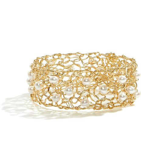 14k Gold-Filled Wire + Freshwater Pearl Bangle Bracelet