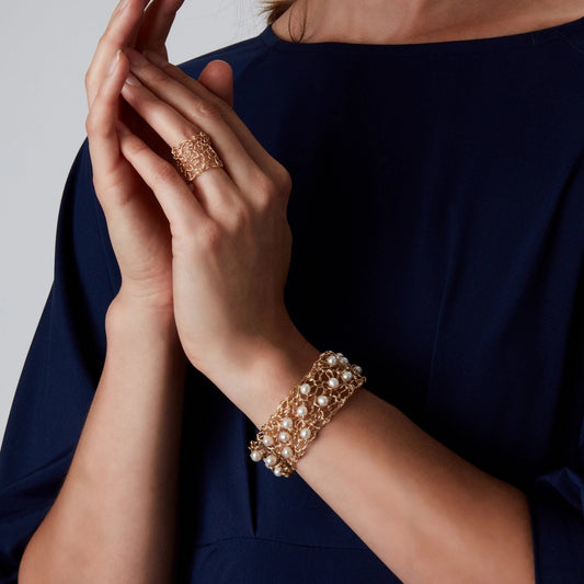 14k Gold-Filled Wire + Freshwater Pearl Bangle Bracelet