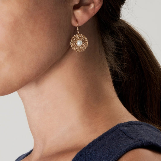 14k Gold-Filled Wire + Freshwater Pearl Circle Earrings