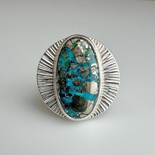Sterling Silver 'Erte' Cocktail Ring with Morenci Turquoise