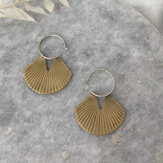 Etched Brass Fan Disc Earrings