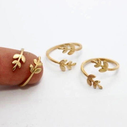 Adjustable Brass Leaf Ring