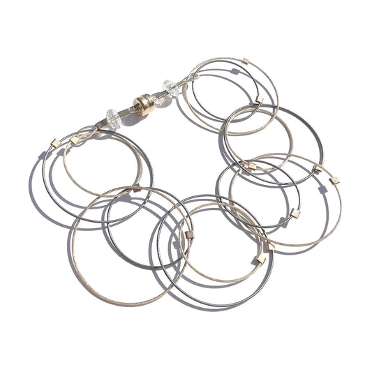 3-D Woven Cable 'Interlocking Circles' Bracelet – Steel + Gold Two-Tone/Gold