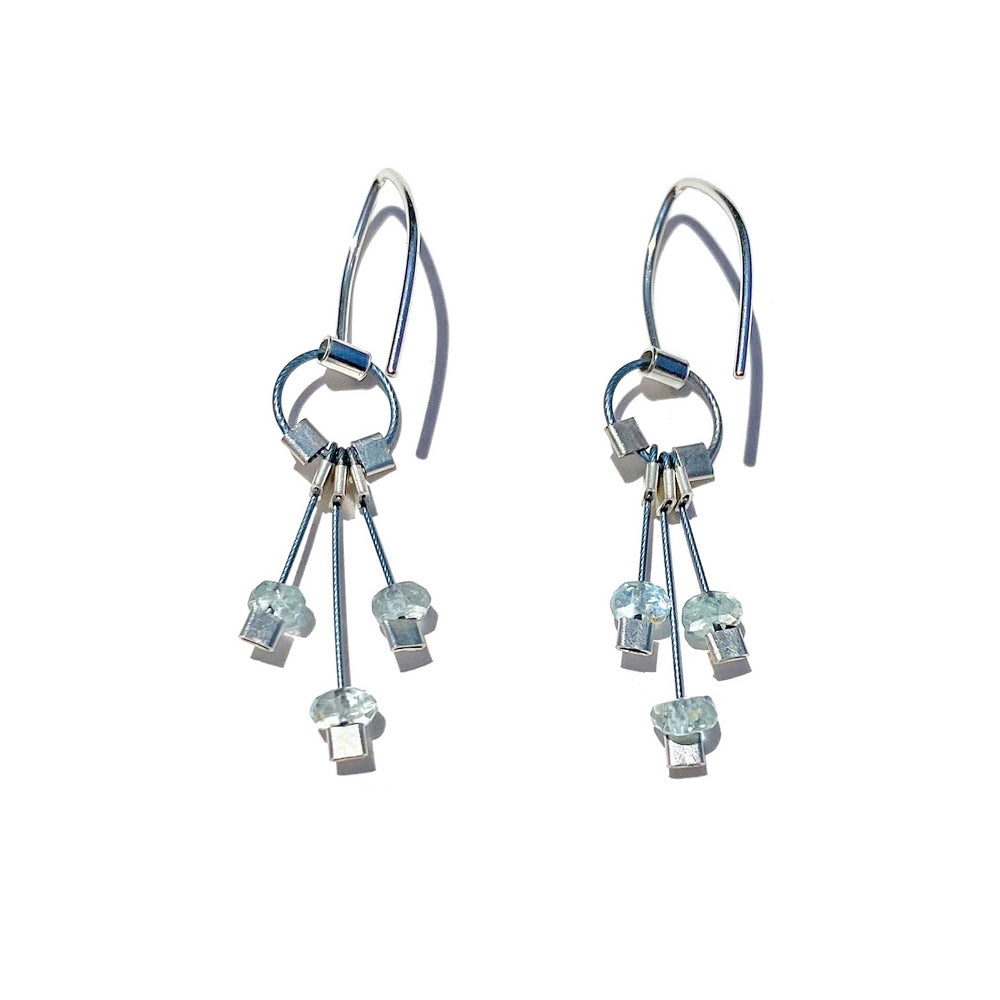 3-D Woven Cable ‘Aerial Hook’ Earrings – Aquamarine/Silver
