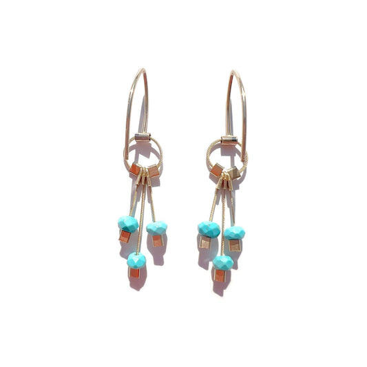 3-D Woven Cable ‘Aerial Hook’ Earrings – Turquoise/Gold