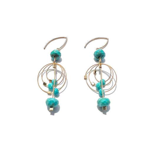 3-D Woven Cable ‘Caviar Cluster’ Dangle Earrings – Turquoise/Gold