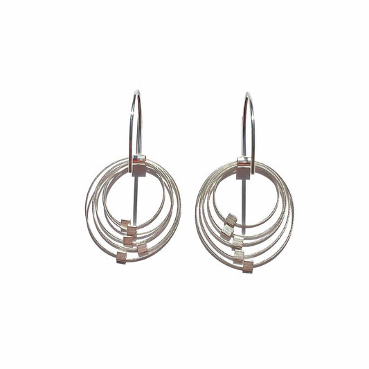 3-D Woven Cable ‘Grad Circle’ Earrings – Silver/Silver