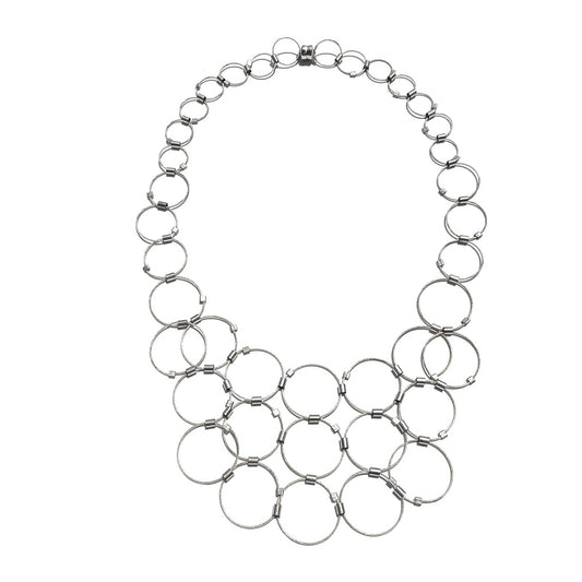 3-D Woven Cable ‘Venn’ Statement Necklace – Silver/Silver