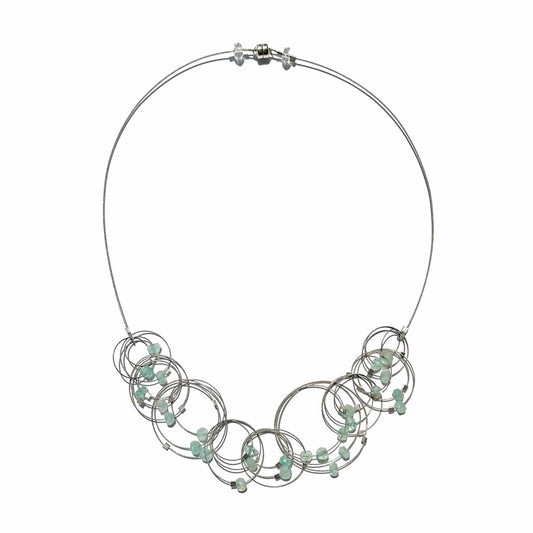3-D Woven Cable ‘Vertigo’ Statement Necklace – Aquamarine/Silver