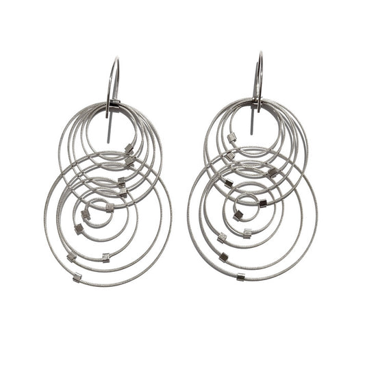 3-D Woven Cable ‘Orbiting Circle’ Hook Earrings – Silver/Silver