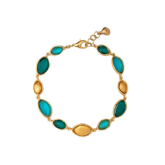 24k Gold Finish Bronze + Cast Glass ‘Peacock’ Bracelet