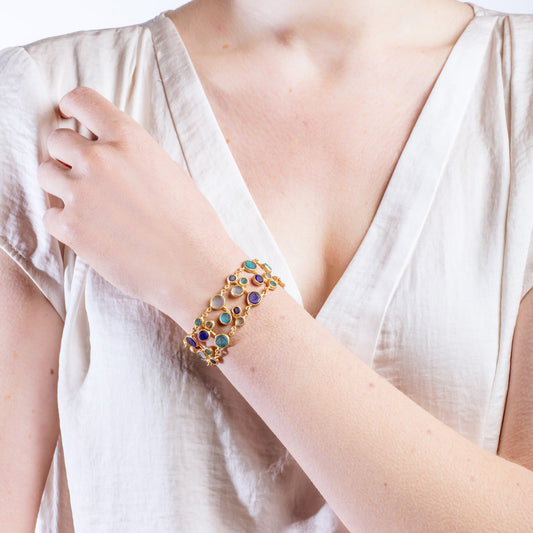 24k Gold Finish Bronze + Cast Glass ‘Raindrop’ Bracelet - Multi