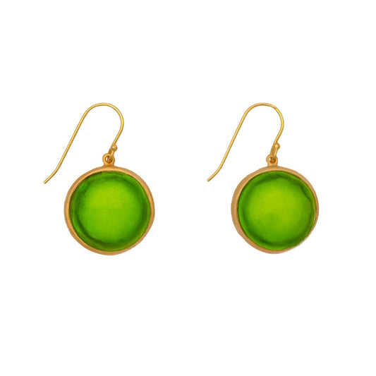 24k Gold Finish Bronze + Cast Glass ‘Bubble’ Earrings – Green