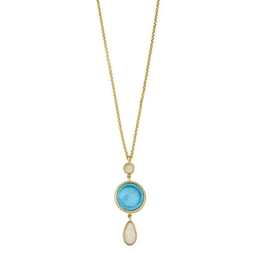 24k Gold Finish Bronze + Cast Glass ‘Bubble Drops’ Pendant Necklace – Multi