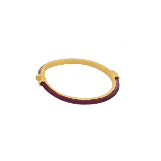 24k Gold Finish Bronze + Cast Glass ‘Bubble’ Magnetic Bangle – Dark Purple