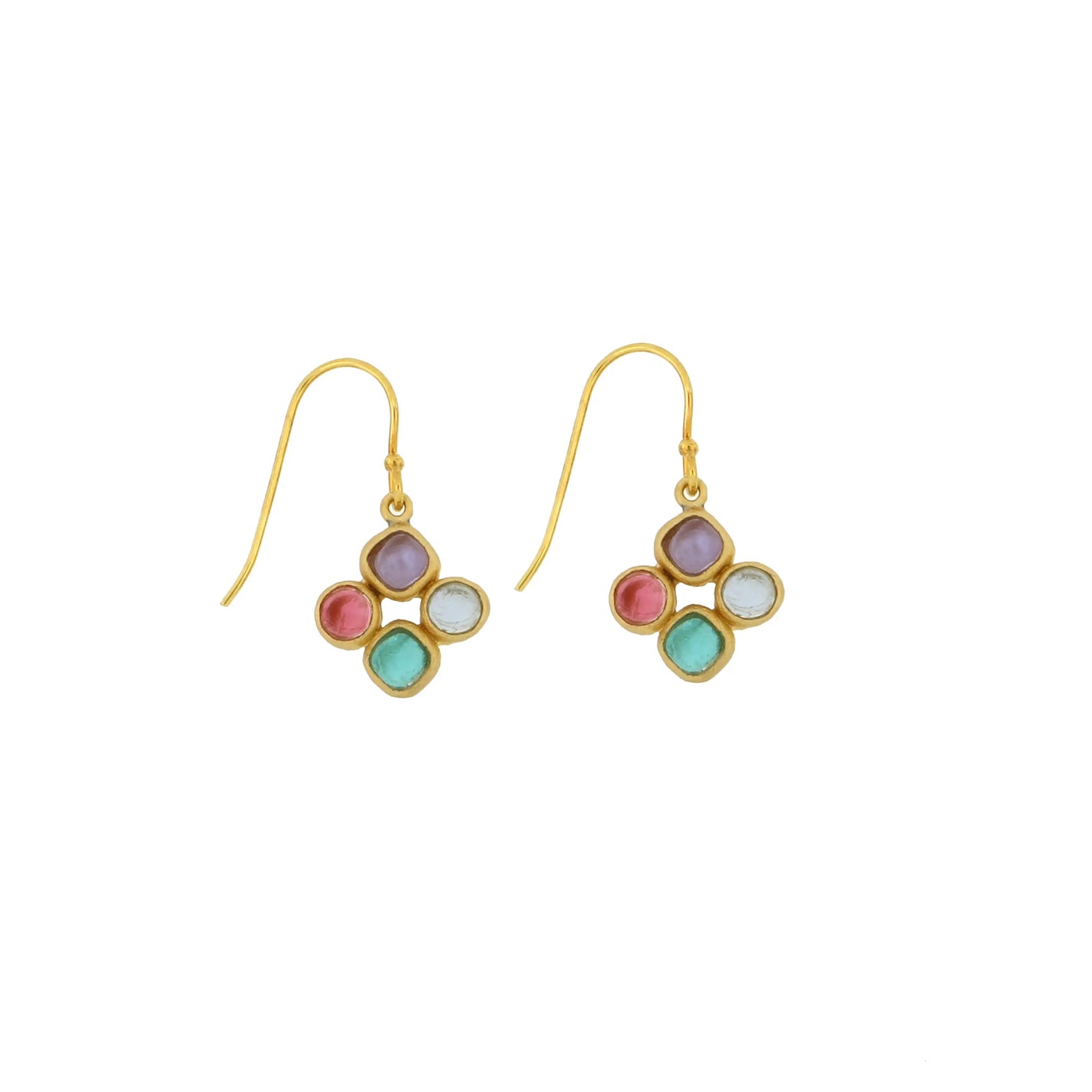 24k Gold Finish Bronze + Cast Glass ‘Diamond Drop’ Dangle Earrings – Multi