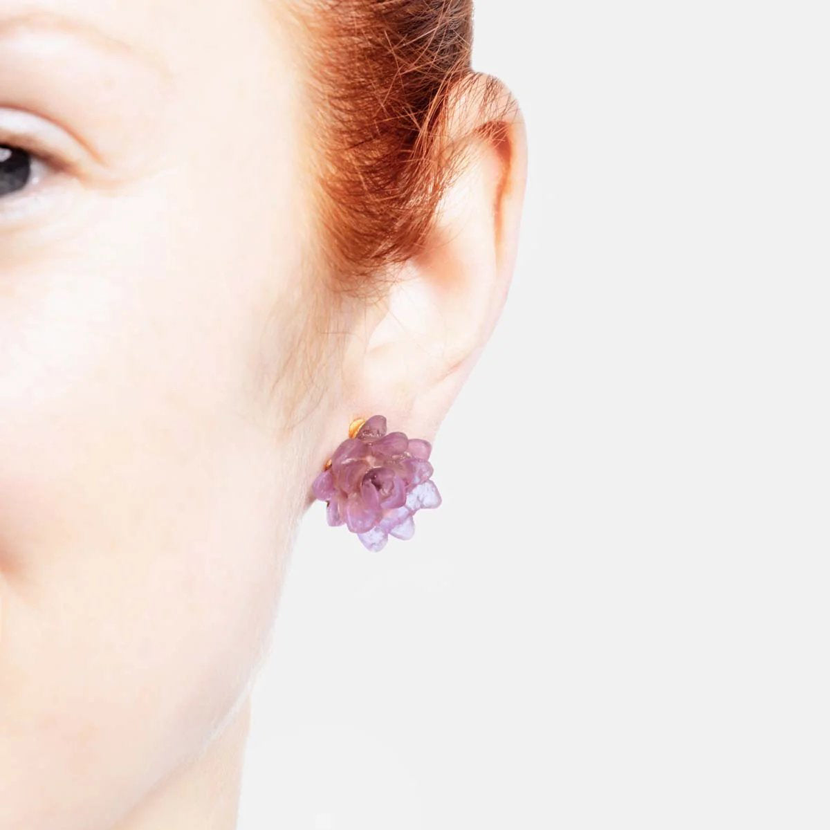 24k Gold Finish Bronze + Cast Glass ‘Water Lily’ Clip-On Earrings - Lavender