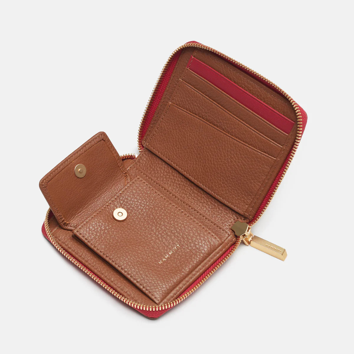 Hammitt 5 North Wallet - Mahogany Pebble/Brushed Gold Red Zip