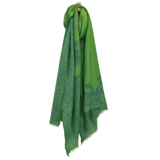 Cashmere Whisper Paisley Print Scarf - Lime/Aqua