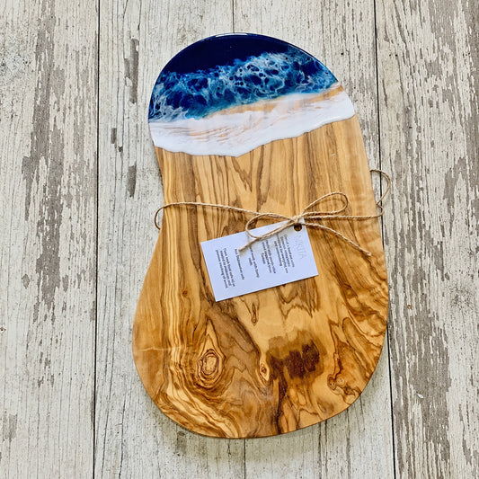 Olive Wood Cheese + Charcuterie Board with Resin Accent - Deep Blue Sea