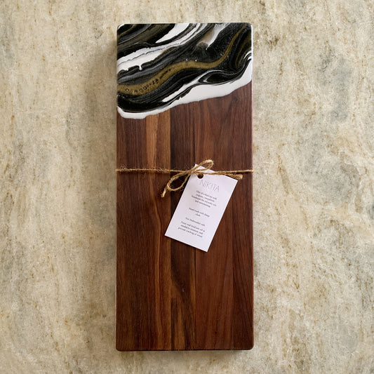 Rectangle Black Walnut Cutting Board with Resin Accent - Black/White/Gold