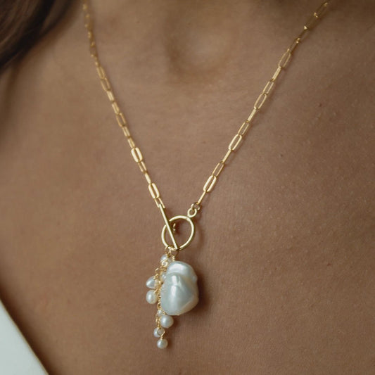 Opalescent Pearl Cluster Toggle Necklace