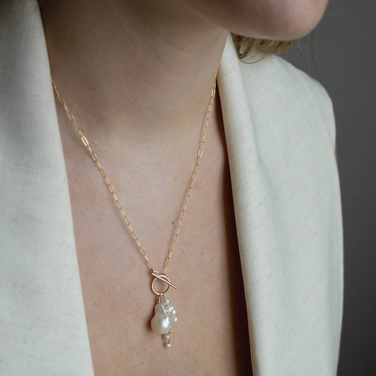 Opalescent Pearl Cluster Toggle Necklace