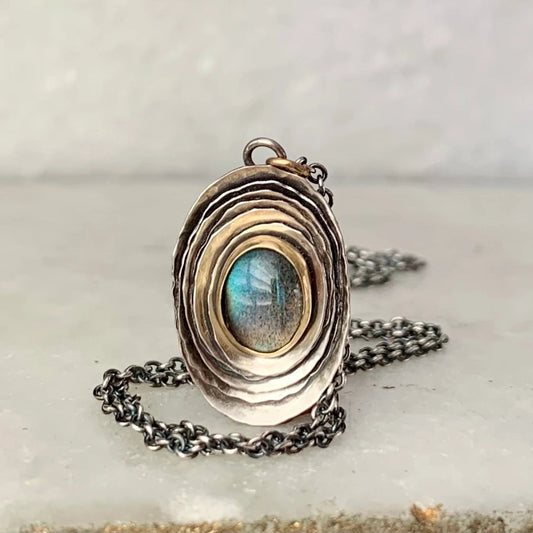 Mixed-Metal 'Oval Cusp' Necklace with Labradorite