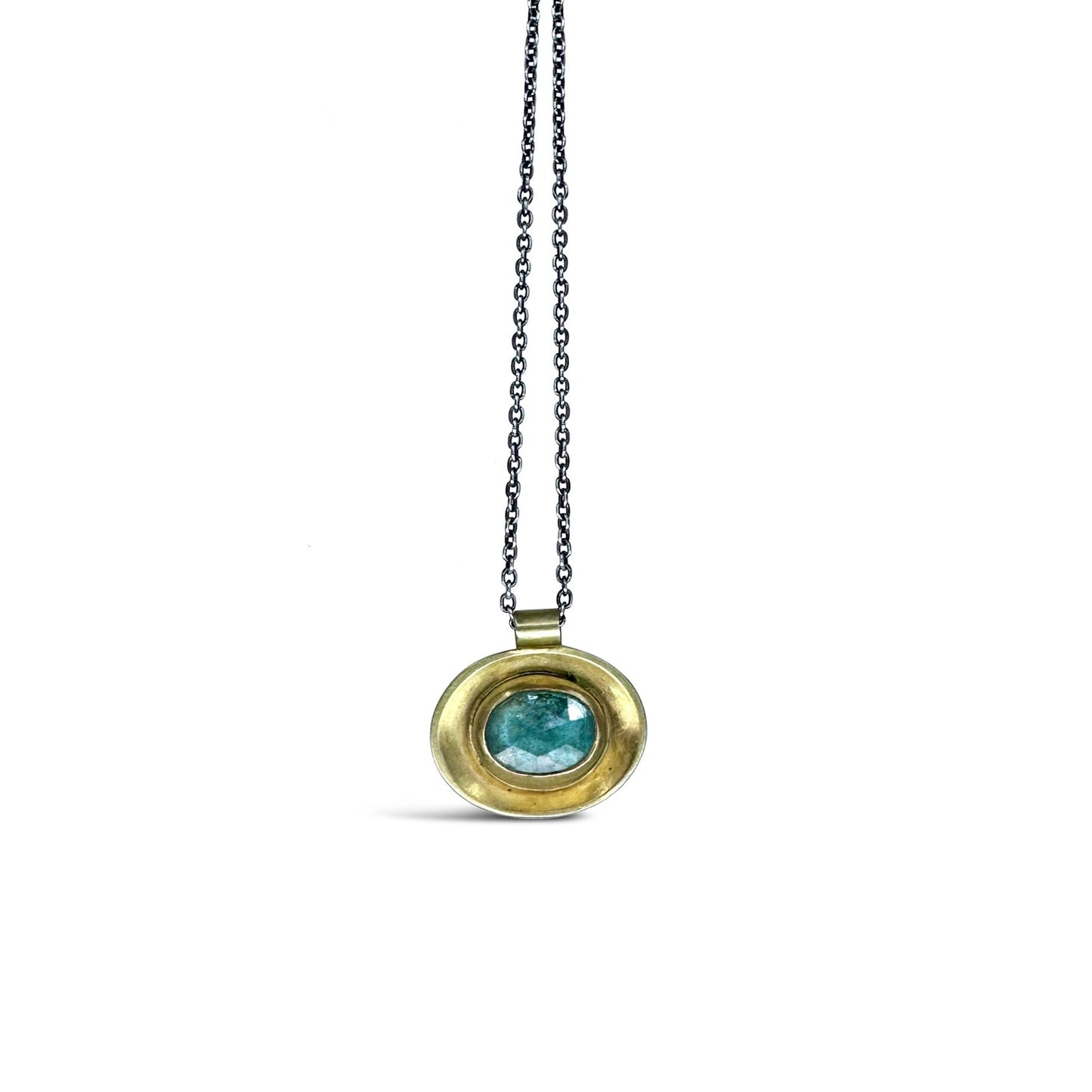Mixed-Metal 'Oval Well' Necklace with Teal Kyanite